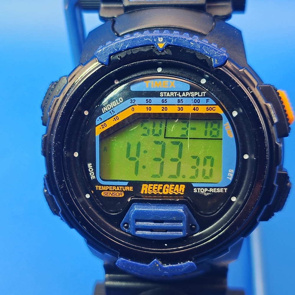Vintage 1997 Timex Reef Gear 40mm Mens Digital Watch W/ Liquid‎ Filled Compass